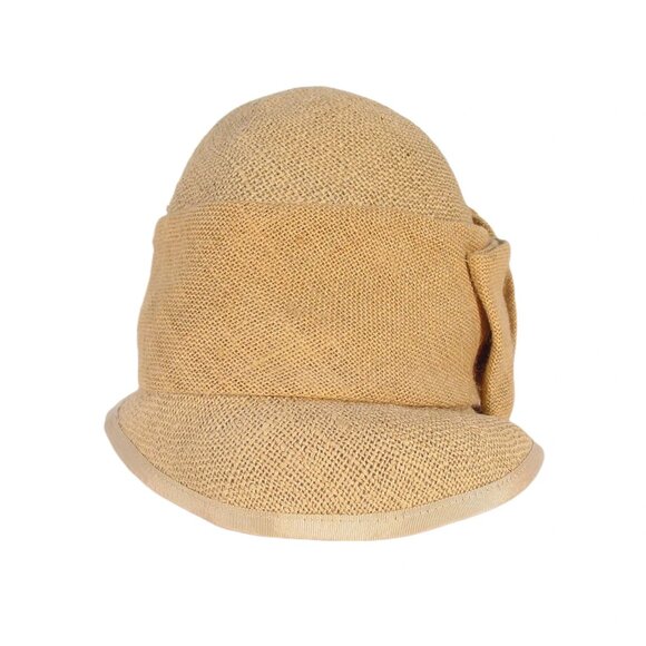 SANDRA PHILLIPPS London Vintage Burlap Bow Cloche Summer Hat O/S - Picture 6 of 11